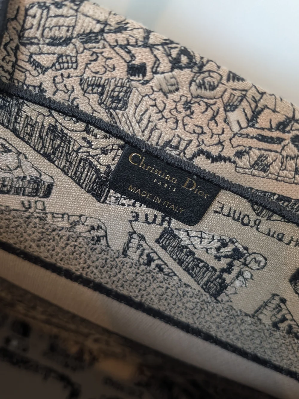 Dior Medium Book Tote In Plan De Paris Embroidered Black And Beige Canvas